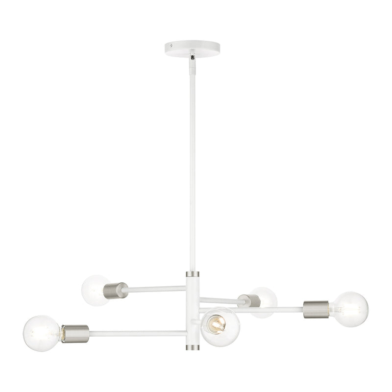 Bannister 5-Light Chandelier in White with Brushed Nickel Accents