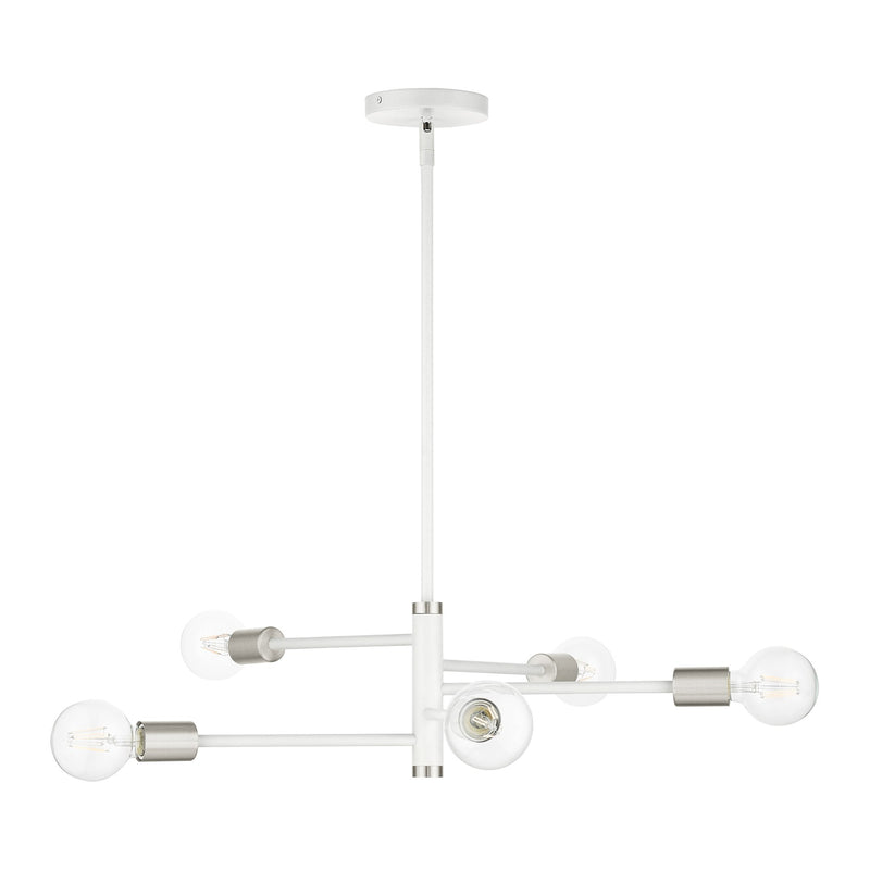 Bannister 5-Light Chandelier in White with Brushed Nickel Accents