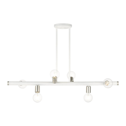 Bannister 6-Light Linear Chandelier in White with Brushed Nickel Accents