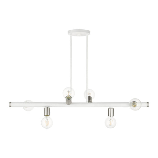 Bannister 6-Light Linear Chandelier in White with Brushed Nickel Accents