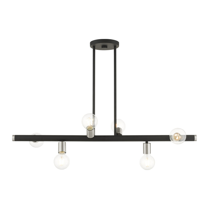 Bannister 6-Light Linear Chandelier in Black with Brushed Nickel Accents