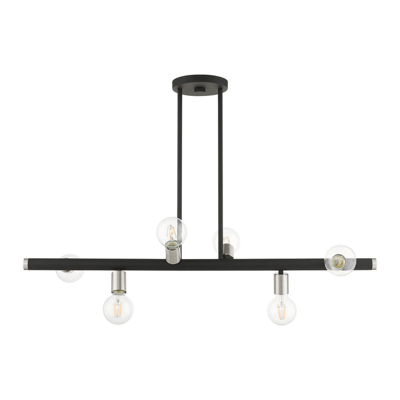 Bannister 6-Light Linear Chandelier in Black with Brushed Nickel Accents
