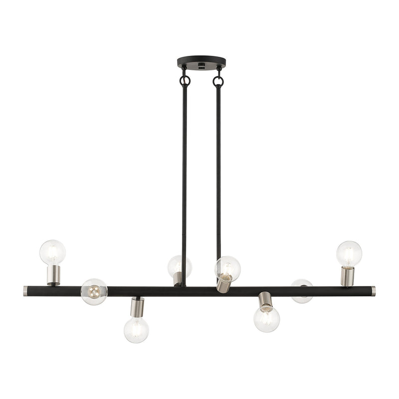 Bannister 8-Light Large Linear Chandelier in Black with Brushed Nickel Accents