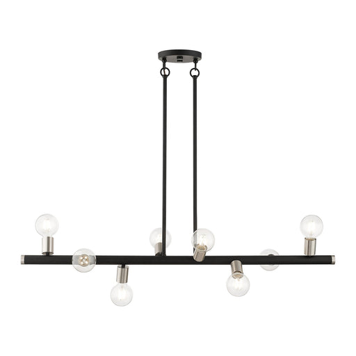 Bannister 8-Light Large Linear Chandelier in Black with Brushed Nickel Accents