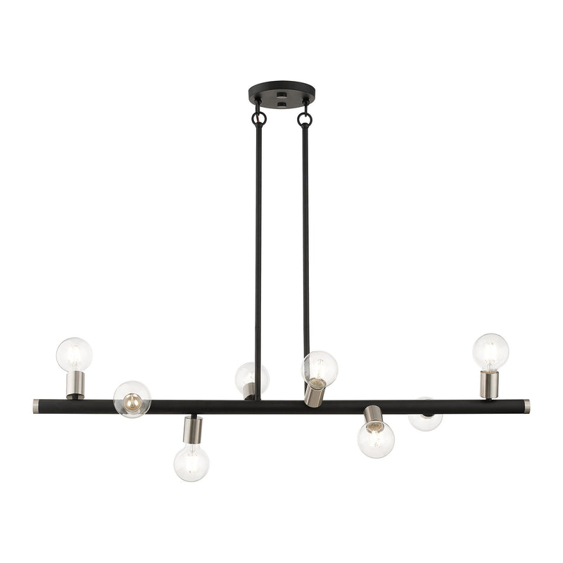 Bannister 8-Light Large Linear Chandelier in Black with Brushed Nickel Accents