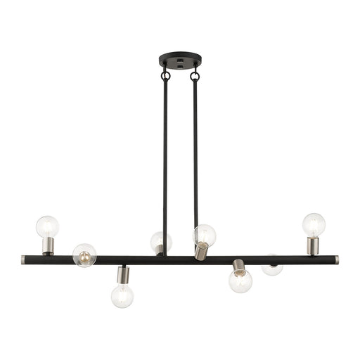 Bannister 8-Light Large Linear Chandelier in Black with Brushed Nickel Accents