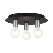 Hillview 3-Light Medium Flush Mount in Black with Brushed Nickel Accents