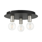 Hillview 3-Light Medium Flush Mount in Black with Brushed Nickel Accents