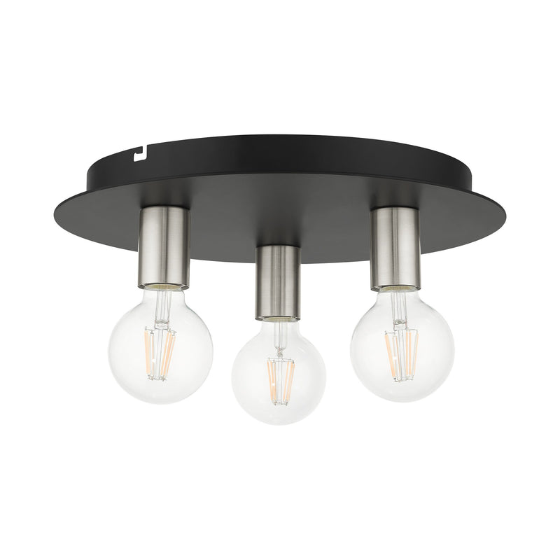 Hillview 3-Light Medium Flush Mount in Black with Brushed Nickel Accents
