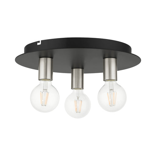 Hillview 3-Light Medium Flush Mount in Black with Brushed Nickel Accents