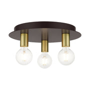Hillview 3-Light Medium Flush Mount in Bronze with Satin Brass Accents