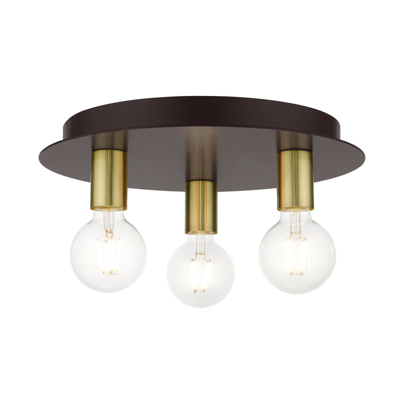 Hillview 3-Light Medium Flush Mount in Bronze with Satin Brass Accents