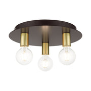 Hillview 3-Light Medium Flush Mount in Bronze with Satin Brass Accents