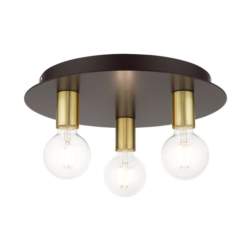 Hillview 3-Light Medium Flush Mount in Bronze with Satin Brass Accents