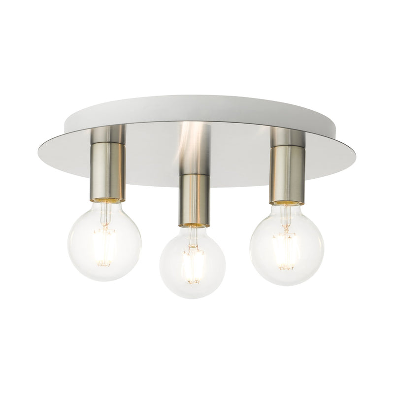 Hillview 3-Light Medium Flush Mount in Brushed Nickel with White Canopy