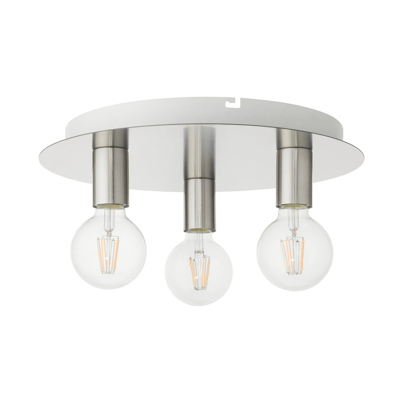 Hillview 3-Light Medium Flush Mount in Brushed Nickel with White Canopy