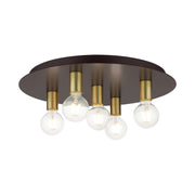 Hillview 5-Light Large Flush Mount in Bronze with Satin Brass Accents