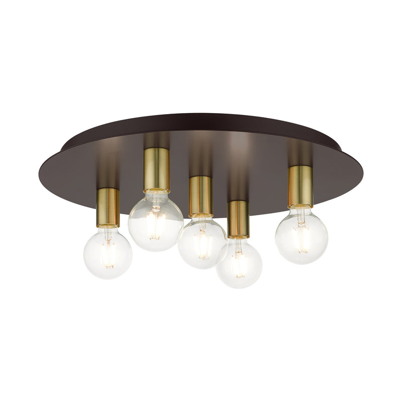 Hillview 5-Light Large Flush Mount in Bronze with Satin Brass Accents
