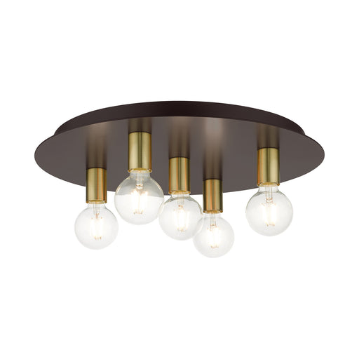 Hillview 5-Light Large Flush Mount in Bronze with Satin Brass Accents