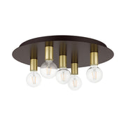 Hillview 5-Light Large Flush Mount in Bronze with Satin Brass Accents