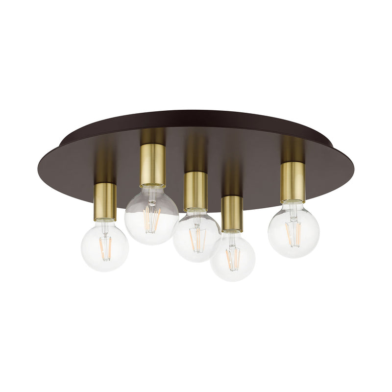 Hillview 5-Light Large Flush Mount in Bronze with Satin Brass Accents