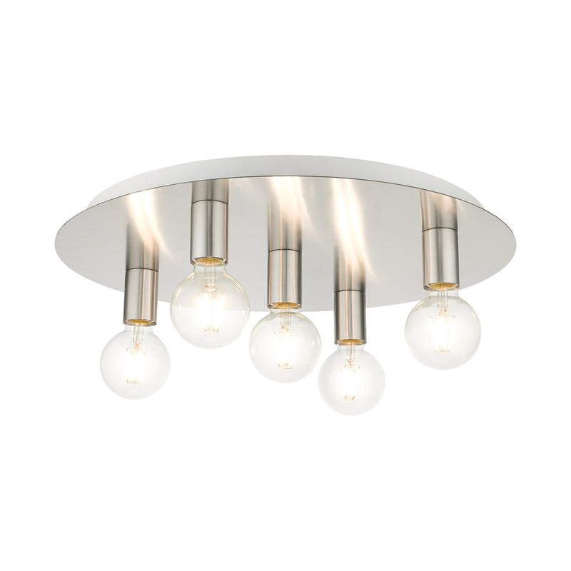Hillview 5-Light Large Flush Mount in Brushed Nickel with White Canopy