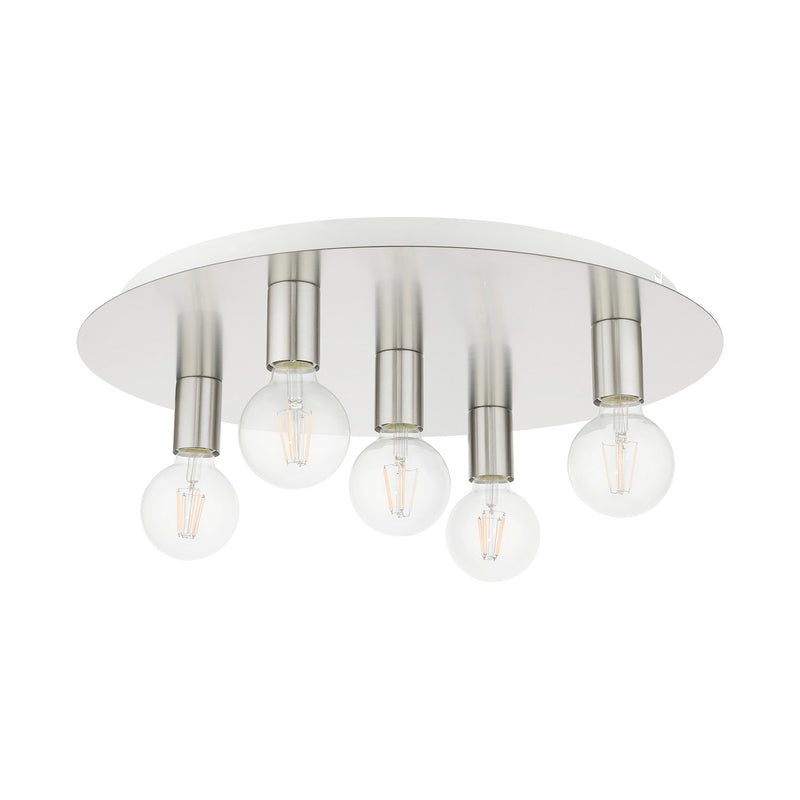 Hillview 5-Light Large Flush Mount in Brushed Nickel with White Canopy