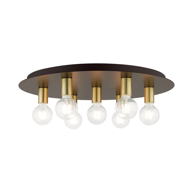 Hillview 7-Light Extra Large Flush Mount in Bronze with Satin Brass Accents