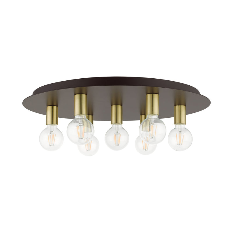 Hillview 7-Light Extra Large Flush Mount in Bronze with Satin Brass Accents