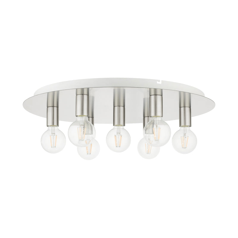 Hillview 7-Light Extra Large Flush Mount in Brushed Nickel with White Canopy
