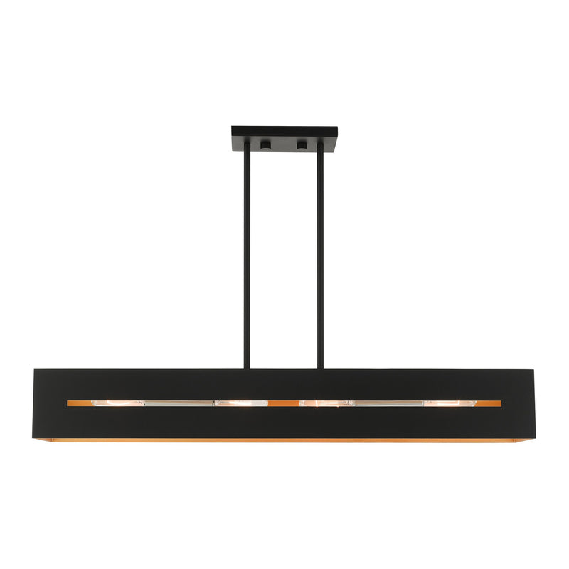 Soma 4-Light Linear Chandelier in Textured Black with Brushed Nickel Accents