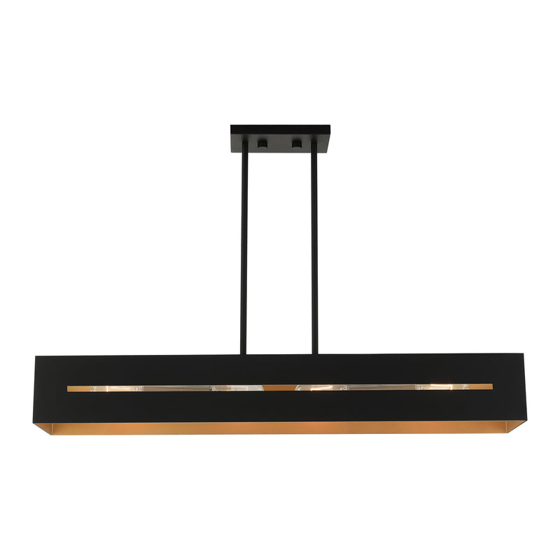 Soma 4-Light Linear Chandelier in Textured Black with Brushed Nickel Accents