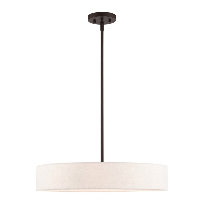 Venlo 4-Light Drum Pendant with Oatmeal Shade in Bronze with Antique Brass Accents