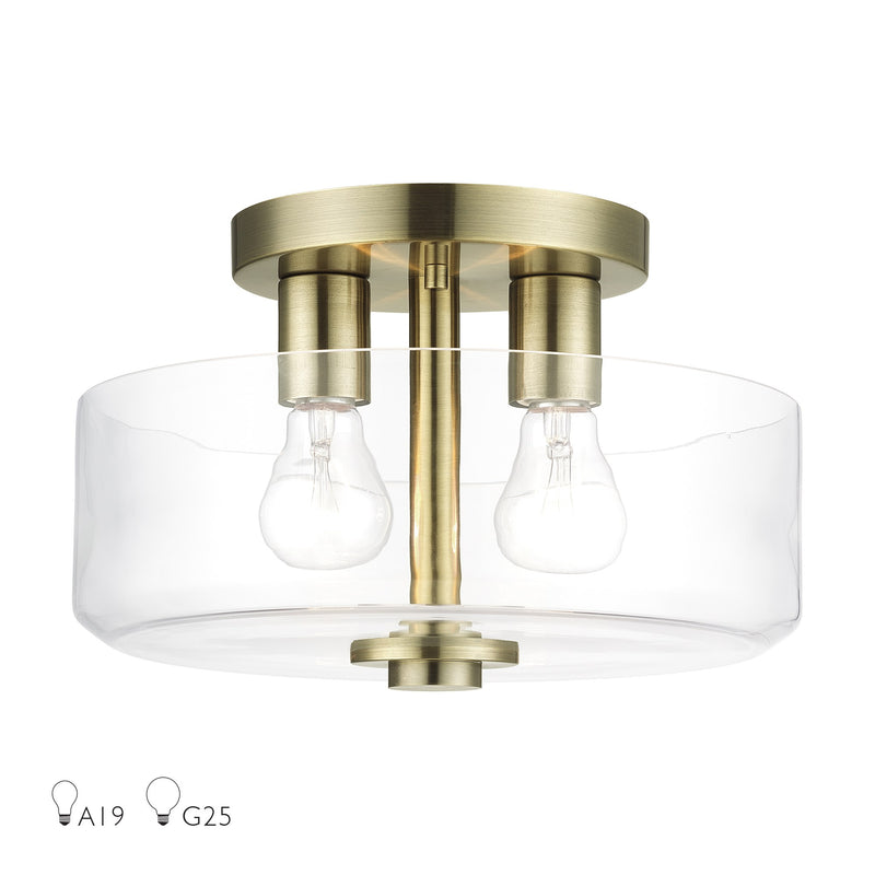Whitworth 2-Light Semi-Flush Mount in Antique Brass