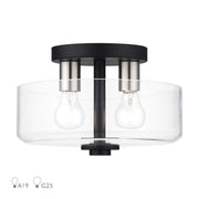 Whitworth 2-Light Semi-Flush Mount in Black with Brushed Nickel Accents