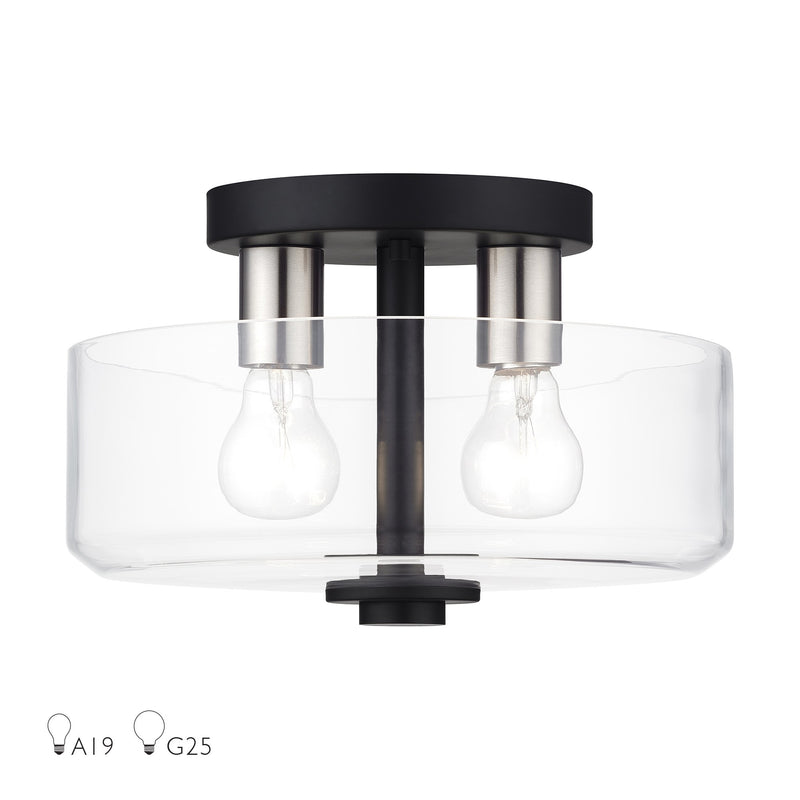 Whitworth 2-Light Semi-Flush Mount in Black with Brushed Nickel Accents