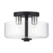 Whitworth 2-Light Semi-Flush Mount in Black with Brushed Nickel Accents