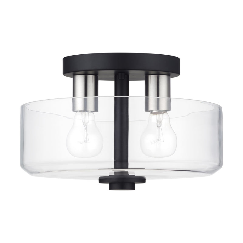 Whitworth 2-Light Semi-Flush Mount in Black with Brushed Nickel Accents