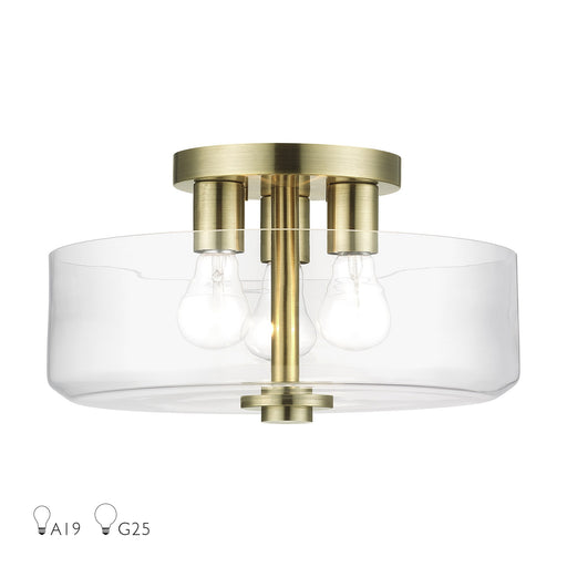 Whitworth 3-Light Semi-Flush Mount in Antique Brass