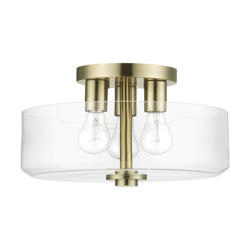 Whitworth 3-Light Semi-Flush Mount in Antique Brass