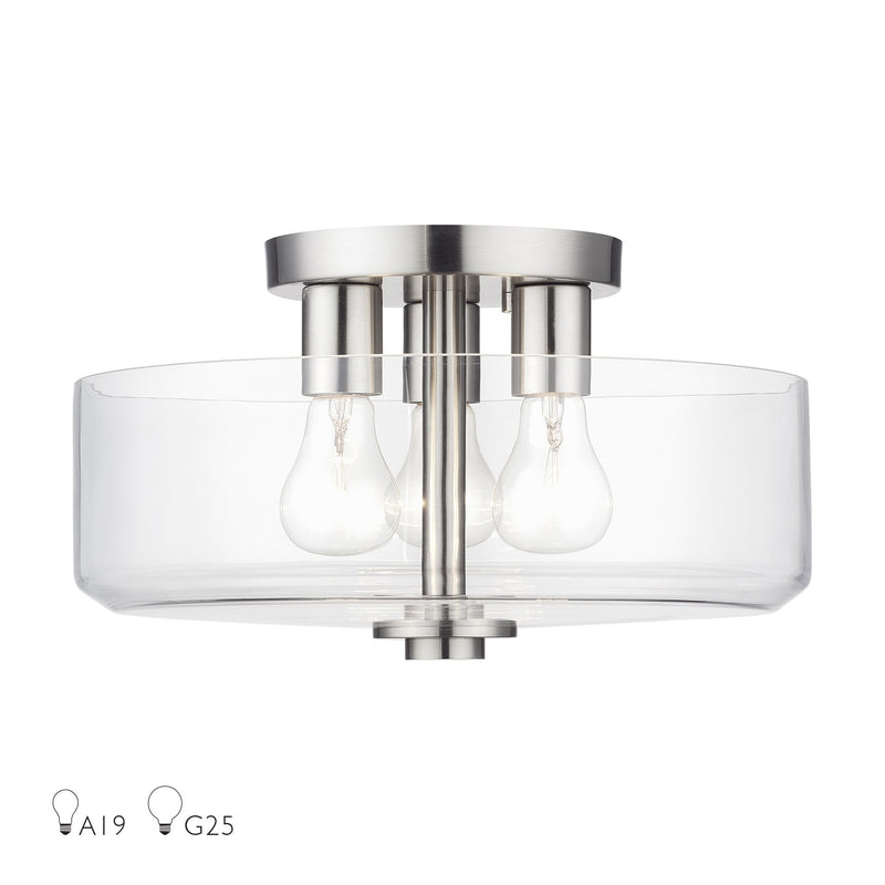 Whitworth 3-Light Semi-Flush Mount in Brushed Nickel