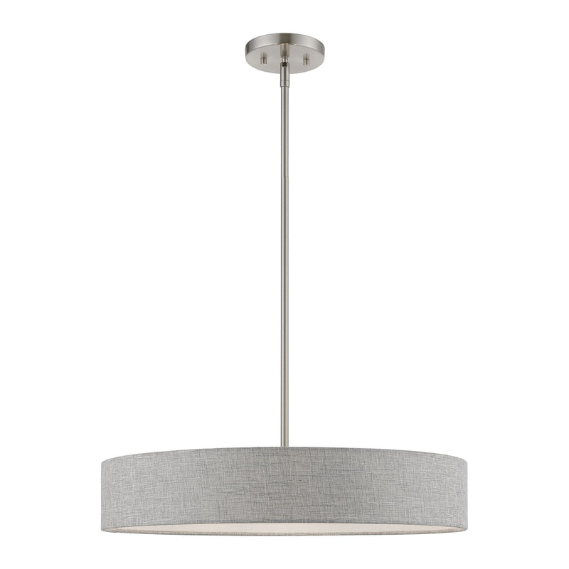 Elmhurst 4-Light Drum Pendant in Brushed Nickel with Shiny White Accents