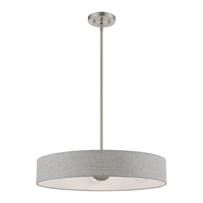 Elmhurst 4-Light Drum Pendant in Brushed Nickel with Shiny White Accents