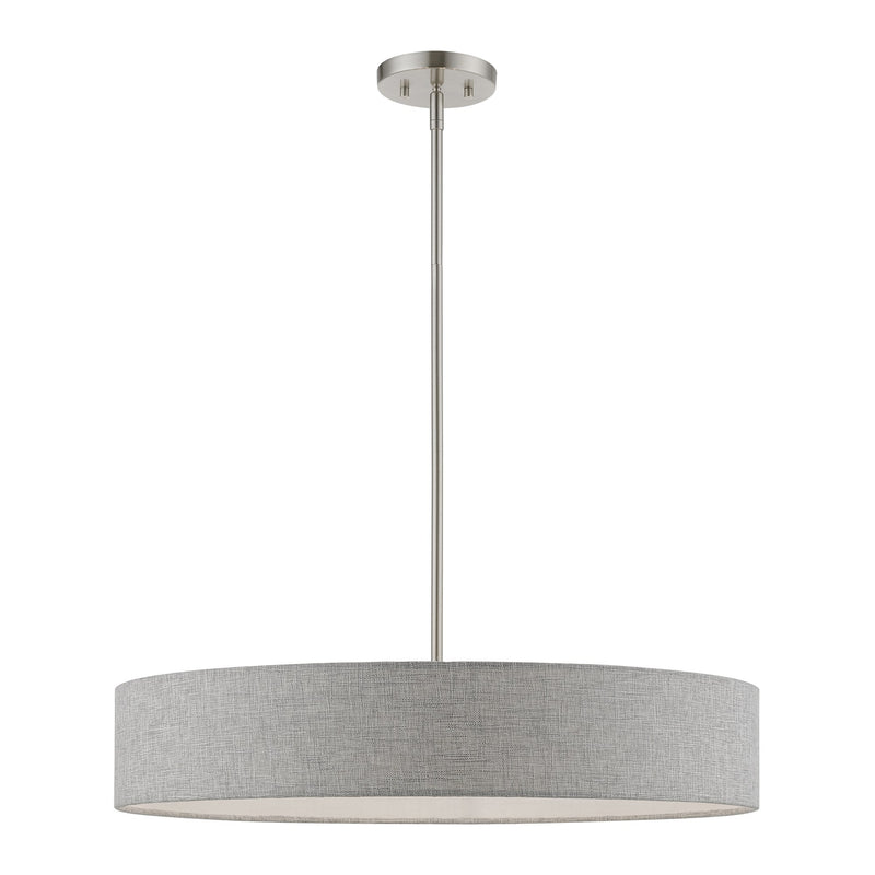 Elmhurst 5-Light Large Drum Pendant in Brushed Nickel with Shiny White Accents