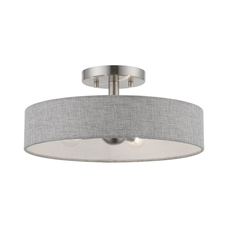 Elmhurst 14" 4-Light Semi-Flush Mount in Brushed Nickel with Shiny White Accents