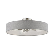 Elmhurst 22" 4-Light Semi-Flush Mount in Brushed Nickel with Shiny White Accents