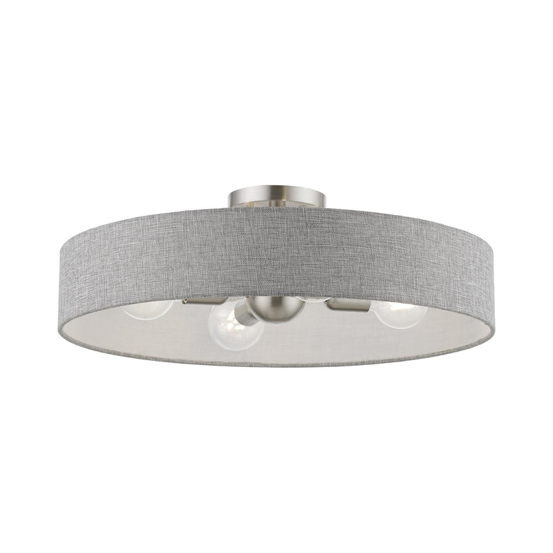Elmhurst 22" 4-Light Semi-Flush Mount in Brushed Nickel with Shiny White Accents