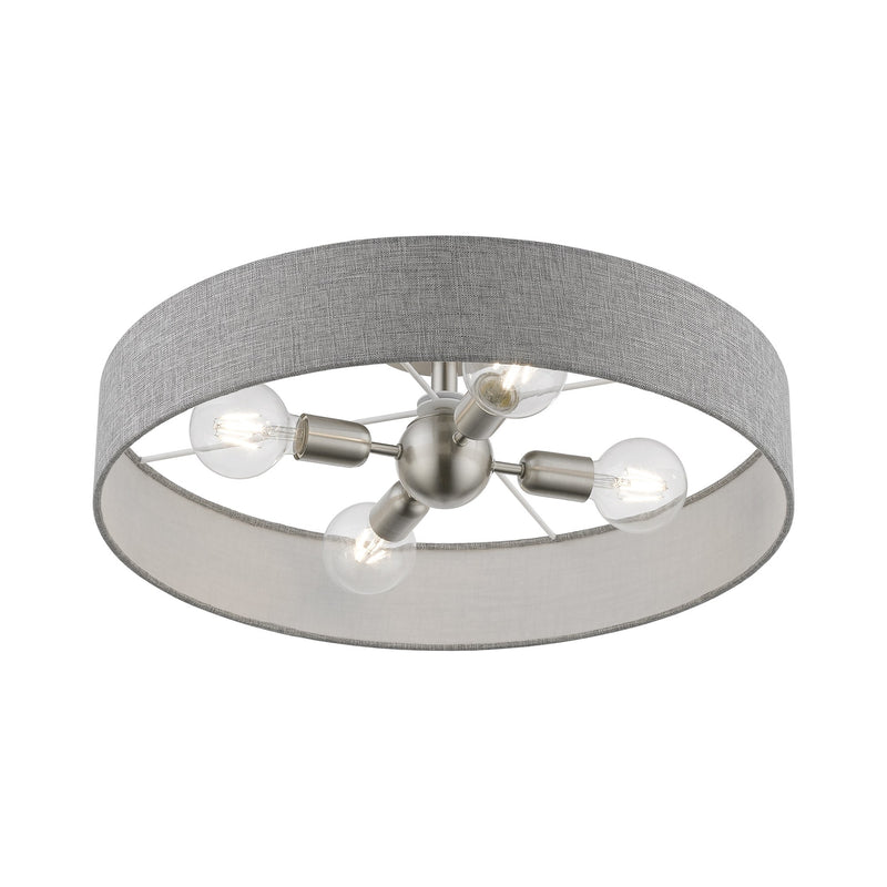 Elmhurst 22" 4-Light Semi-Flush Mount in Brushed Nickel with Shiny White Accents