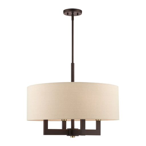 Cresthaven 4-Light Chandelier with Parchment Linen Shade in Bronze with Antique Brass Accents