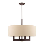 Cresthaven 4-Light Chandelier with Parchment Linen Shade in Bronze with Antique Brass Accents